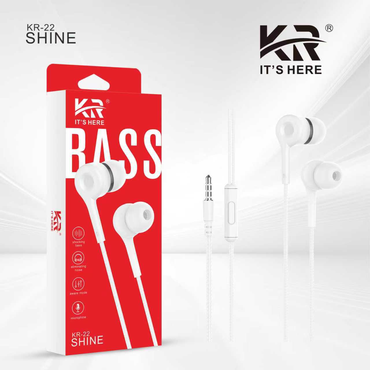 Shine Bass Earphones with Mic – Premium Wired In-Ear Headphones for Deep Bass & Noise Isolation KR-22