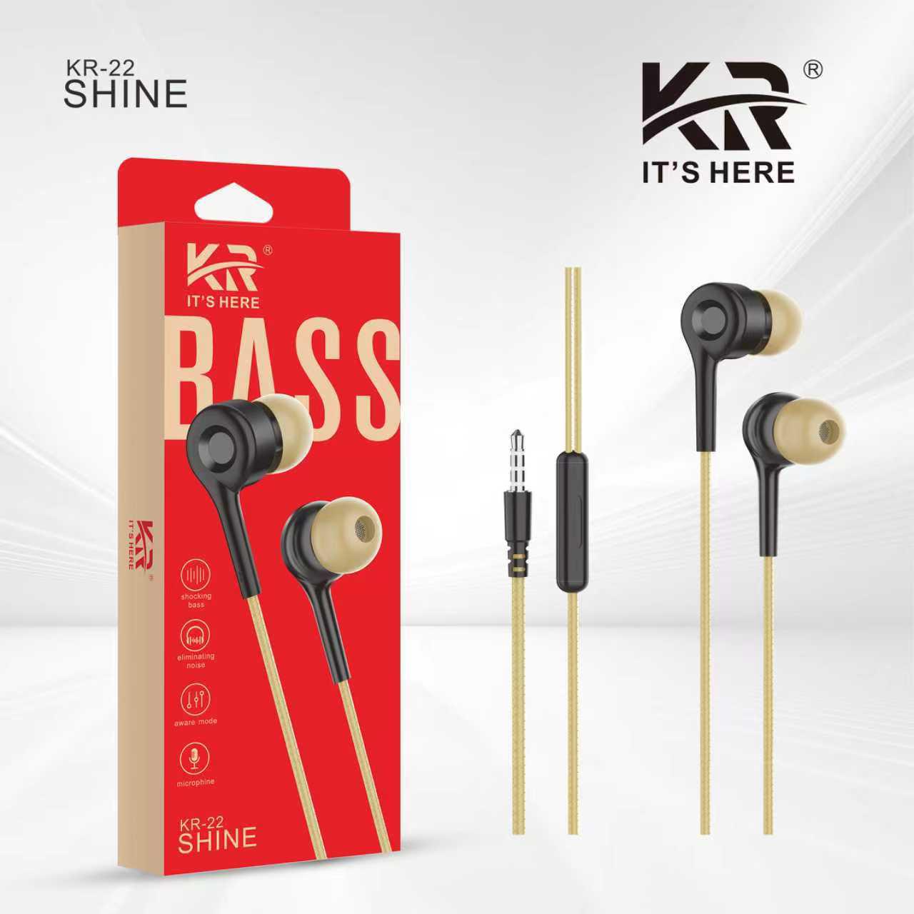 Shine Bass Earphones with Mic – Premium Wired In-Ear Headphones for Deep Bass & Noise Isolation KR-22