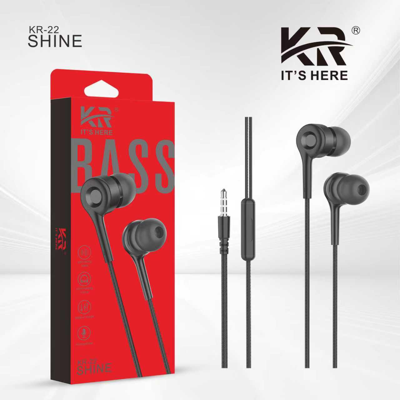 Shine Bass Earphones with Mic – Premium Wired In-Ear Headphones for Deep Bass & Noise Isolation KR-22