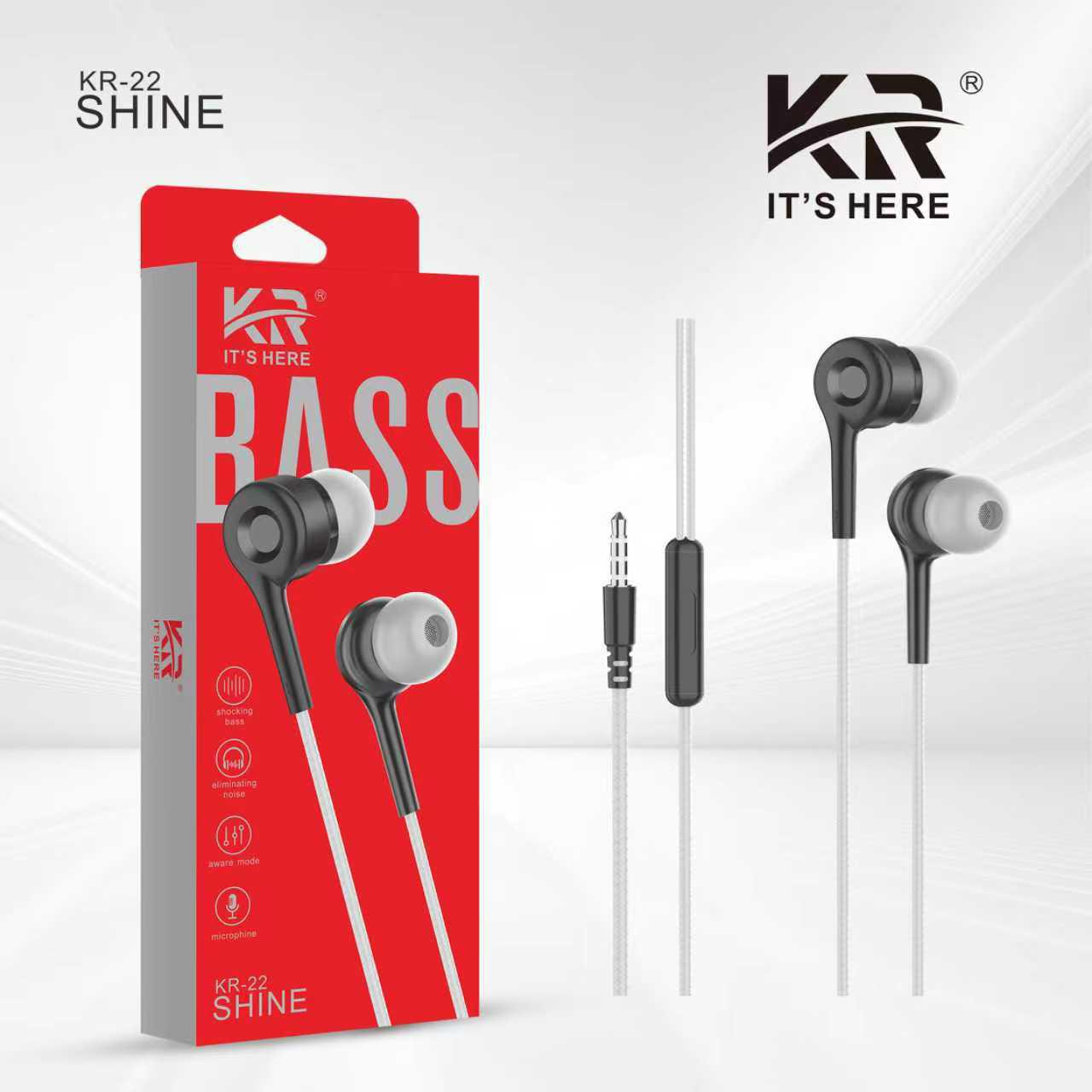 Shine Bass Earphones with Mic – Premium Wired In-Ear Headphones for Deep Bass & Noise Isolation KR-22