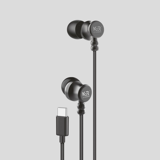 Powerful Bass Wired Earphones, USB Type-C, Mic & Remote, 1.2 Meter, Black & White, KR-32