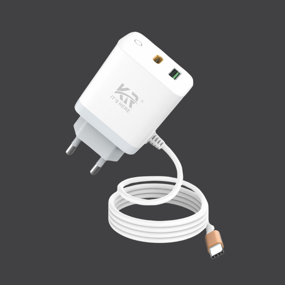 2.4Amp Fast Charger with USB C Cable, Dual Port, Overcharge Protection, KR-56C