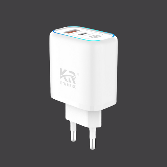 Smart Fast Charger 45W, Dual Port USB & Type-C, Quick Charge Adapter, KR-36