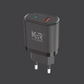 Home Fast Charger 47W, Dual Port USB & Type-C, Overcharge Protection, Smart Power Adapter, KR-16